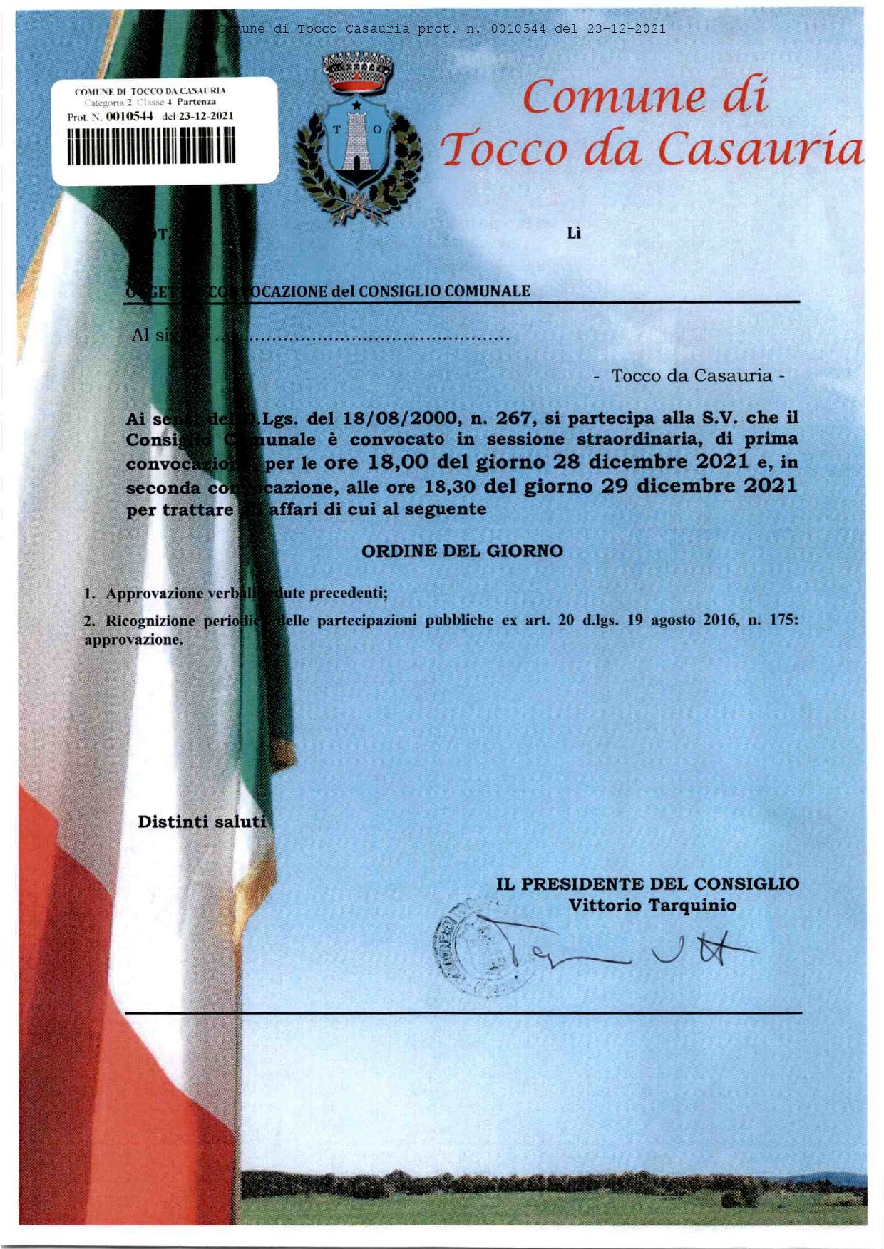 CONVOCAZIONE CONSIGLIO COMUNALE